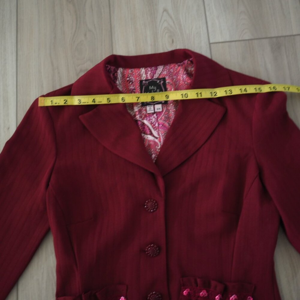 Vintage Y2K Preppy Burgundy Office Siren Blazer Suit Jacket Sz S 3-4 My Michelle - Picture 12 of 12